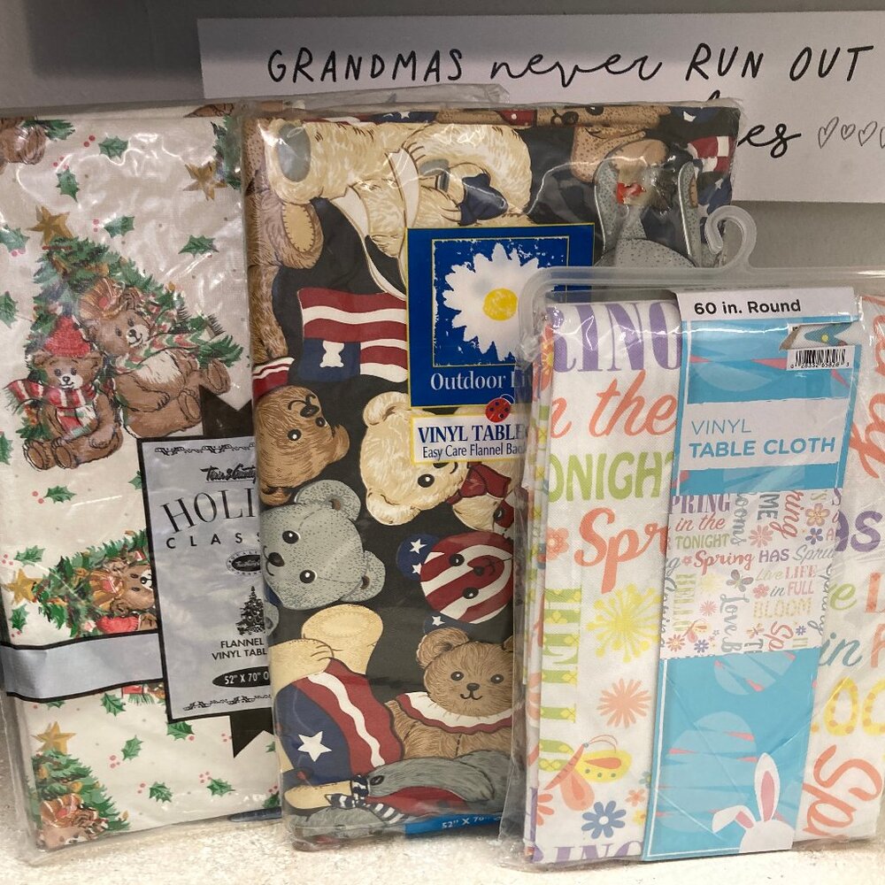 Bundle of Three Vinyl Tablecloths Holidays Easter Patriotic Christmas